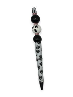 Handcrafted Paw Print Beaded Pen in Black & White